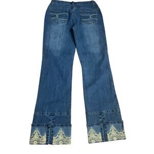 Vintage 90"s Y2K Fluid Preppy Women Gold Embroidery Slit Cuffs Jeans Size 7